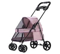 Pet Travel Stroller Pet Four-wheeled Stroller Dog Trolley Cat Carts Foldable for Medium Small Dogs Outgoing, Load Within 15kg,Pink (Color : Roze)