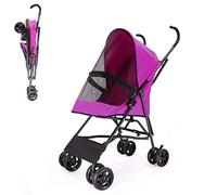 Pet Travel Stroller, Small Medium Dogs Cat Pushchair Foldable Pram Jogger Buggy With 4 Wheels Ultra Light One Touch to Assemble,Purple