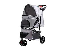 Pet Travel Stroller - Three-Wheeled Pushchair for Small and Medium Dogs, Cats & Puppies, with Cup Holder & Removable Inner Pad - Folding & Convenient