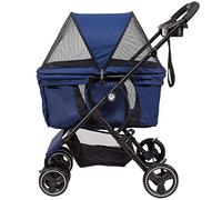 Pet Travel Trolley, Cats Dogs Carts Shockproof Stroller, Awning Adjustable Direction, One-Click Folding, Quick Installation (Blue)