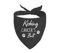 Pet Triangle Scarf Kicking Cancer’S Butt Black Dog Bandana Breathable Triangle Bib Scarf Washable Cat Dogs Kerchief For Festival Party Birthday Rabbits 30X70Cm