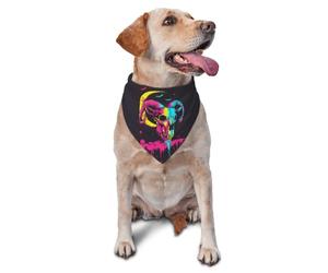 Pet Triangle Scarf Neon Gothic Skull Moon Print Dog Bandana Decoratio Pet Neckerchief Washable Cat Dogs Kerchief For Festival Party Birthday Rabbits 30X70Cm