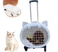 Pet Trolley, Bamboo Woven Cat Suitcase with Wheels, Portable Outdoor Pet Bag, Handmade Rattan Cat Case for Small Dogs and Cats