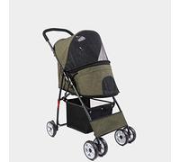 Pet Trolley Cart, Dog Cat Travel Jogger Stroller with 4 Wheels, One-Click Folding, 360° Rotation Front Wheel and Rear Brake (Army Green)