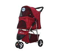 Pet Trolley Cart, Dog Stroller 3 Wheels Foldable Pet Trolley Carrier Mesh Windows 360° Rotation Front Wheel Quick Folding (Red)