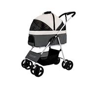 Pet Trolley Cart, Dog Stroller, 4 Wheels Foldable Pram for Cat Dog, 360° Rotation Front Wheel Quick Folding, Max Loading 40kg for Small Medium Dog (Grey)