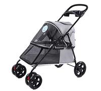 Pet Trolley Lightweight Folding Dog Cat Trolley Carrier Buggy Exquisite 4-Wheel Outdoor Travel Supplies (Gray)