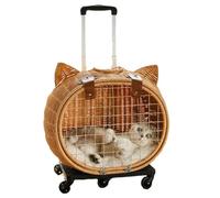 Pet Trolley On Wheels, Pet Travel Stroller, Pet Carrier Backpack with Wheels, Bamboo Woven Cat Suitcase with Breathable Mesh, Cats/Dogs Carrier for Small & Medium Pets