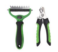 Pet Undercoat Rake Double Sided Deshedding Comb with Nail Clipper, Stainless Steel Grooming Kit for Long Haired Dogs Cats Rabbits, Ergonomic Handle Pet Hair Shedding Tool