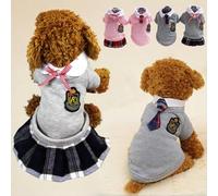 Pet Uniform School Skirts Sailor Costume Dog Campus Clothes Teddy Cute Bowtie Adorable Puppy Apparel (Large,Gray Dresses)