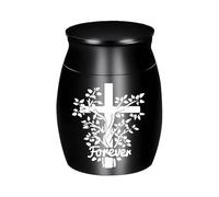 Pet Urn Holder Container - Cross Engraved Commemorative Lid, Small Metal Cremation Urn, Home Remembrance Funeral Pot, Outdoor Grave Site Hardware | Mourning Box for Owners & Pet Loving Families