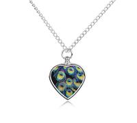 Pet Urn Necklace for Ashes A Bunch of Peacock Feathers Heart-Shaped Memorial Pendant with Filling Kit 27.6" Adjustable Chain Cremation Keepsake Jewelry for Dog Cat Sympathy Gift for Pets Lovers