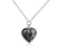 Pet Urn Necklace for Ashes Black And White Elephant Image Heart-Shaped Memorial Pendant with Filling Kit 27.6" Adjustable Chain Cremation Keepsake Jewelry for Dog Cat Sympathy Gift for Pets Lovers