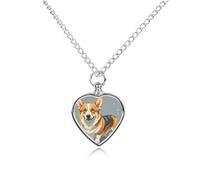 Pet Urn Necklace for Ashes Corgi Pattern Corgi Pattern Heart-Shaped Memorial Pendant with Filling Kit 27.6" Adjustable Chain Cremation Keepsake Jewelry for Dog Cat Sympathy Gift for Pets Lovers