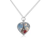 Pet Urn Necklace for Ashes Eiffel Tower with Red Umbrella Heart-Shaped Memorial Pendant with Filling Kit 27.6" Adjustable Chain Cremation Keepsake Jewelry for Dog Cat Sympathy Gift for Pets Lovers