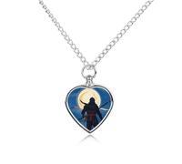 Pet Urn Necklace for Ashes Moonlight Watercolor Style Ninja Heart-Shaped Memorial Pendant with Filling Kit 27.6" Adjustable Chain Cremation Keepsake Jewelry for Dog Cat Sympathy Gift for Pets Lovers