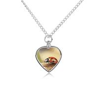 Pet Urn Necklace for Ashes Orange Ladybug on Beige Background Heart-Shaped Memorial Pendant with Filling Kit 27.6" Adjustable Chain Cremation Keepsake Jewelry for Dog Cat Sympathy Gift for Pets Lovers