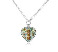 Pet Urn Necklace for Ashes Vintage Aloha Tiki Pattern Heart-Shaped Memorial Pendant with Filling Kit 27.6" Adjustable Chain Cremation Keepsake Jewelry for Dog Cat Sympathy Gift for Pets Lovers