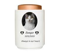 Pet Urns for Cats Ashes, Personalized Cat Urns for Ashes Ceramic Custom Pet Cremation Urns Cat Memorial Keepsake Urns,White