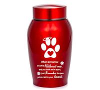 Pet Urns for Dogs Ashes - Paw Print Cremation Jewellery Red Memorial Keepsake Urn, Remembrance for Pet Loss