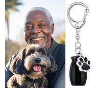 Pet Urns Keychain for Dog Cat Ashes, Mini Pet Cremation Urn Keepsake with Dog Paw Pendant, Waterproof Memorial Animal Cat Dog Bird Urn Keychain Black
