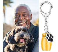 Pet Urns Keychain for Dog Cat Ashes, Mini Pet Cremation Urn Keepsake with Dog Paw Pendant, Waterproof Memorial Animal Cat Dog Bird Urn Keychain Golden