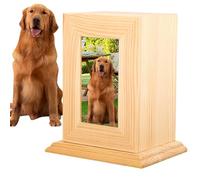 Pet Urns - Wood Pet Cremation Urns - Box for Dog Ashes - 14cm Wooden Memorial with Photo Slot & Carved Paw Prints, Resistant, Keepsake, Beloved Pets, Ideal for Display