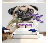 Pet Wall Murals for Living Room Animal Pug 3D Print Photo Wallpaper Luxury Design Modern Non-Woven Wall Mural Sofa TV Kids Bedroom Decoration 200 x 140cm