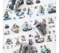 PET Washi Tape Scrapbook Accessories Set,Ta Merry Scrapbooking Sticker 3 Rolls PET Alice Themed Aesthetic Scrapbook Sticker Decorative for Bullet Journal,journaling,Photo Album(Alice 1)