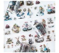 PET Washi Tape Scrapbook Sticker Set,Ta Merry 3 Rolls Alice Themed Aesthetic Scrapbooking Stickers for Planners,Aged Writing Paper,Junk Journaling Supplies(Alice 1)