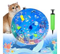 Pet Water Bed for Dogs, Cooling Mat for Dogs/Cat, Water Sensory Playmat with Fish for pet Play, Thickened Inflatable Pet Cat WaterBed Cushion with Inflatable Tube (B, Round)