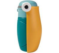 Pet Water Bottle for Dog Walking and Hiking, Toucan Shaped 16.2 fl oz / 480 mL Portable Travel Water Dispenser, Teal Yellow Foldable Design with Hand Strap, Leak Proof, 7.9 x 3.1 in