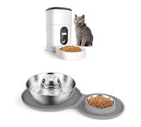 pet Water Dispenser 4L Automatic Feeder for Cats 2L/67oz Stainless Steel Water Fountain & Dog Bowl 2-in-1 Set with 3 Filters& Mat for Cats Dogs cat Fountain