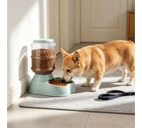 Pet Water Dispenser, Large Capacity Automatic Feeder for Dogs Cats, BPA-Free Gravity Refill Pet Fountain, Self Feeding Bowl for Small Medium Pets Puppy Kitten Rabbit，Green：Feeder