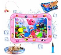 Pet Water Sensory Mat, Interactive Water Sensory Cat Play Mat, Portable Summer Pet Cooling Play Mat, Anti-Scratch Leak Proof Cat Water Mat with Floating Fish for Exercise,Swatting,Hunting (Square-E)