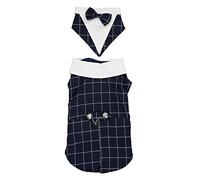 Pet Wedding Suit Dog Bow Tie Shirt Formal Costume Gird Pattern Party Outfit for Small Medium Dogs Teddy Beagle Poodle Bulldog Labrador Golden Retriever Polyester (XS)