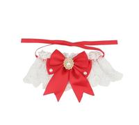 Pet Wedding Supplies Imitation Diamond Artificial Pearl Lace Bow Pet Collar Princess Cat Necklace Tie For Pug Chihuahua,Red,M