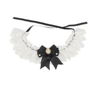Pet Wedding Supplies Imitation Diamond Artificial Pearl Lace Bow Pet Collar Princess Cat Necklace Tie For Pug Chihuahua,black,XL