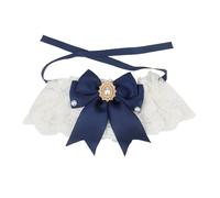 Pet Wedding Supplies Imitation Diamond Artificial Pearl Lace Bow Pet Collar Princess Cat Necklace Tie For Pug Chihuahua,DEEP BLUE,XL