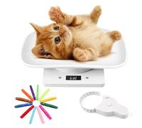 Pet Weighing Scale Set for Small Pets - 15kg Digital Animal Scale with LCD Display, Measuring Ruler & 15 Color-Coded Puppy Collars - Ideal for Kittens, Puppies, Hamsters (White)