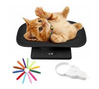 Pet Weighing Scale Set for Small Pets - 15kg Digital Animal Scale with LCD Display, Measuring Ruler & 15 Color-Coded Puppy Collars - Ideal for Kittens, Puppies, Hamsters (Black)