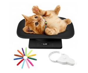 Pet Weighing Scale Set for Small Pets - 15kg Digital Animal Scale with LCD Display, Measuring Ruler & 15 Color-Coded Puppy Collars - Ideal for Kittens, Puppies, Hamsters (Black)