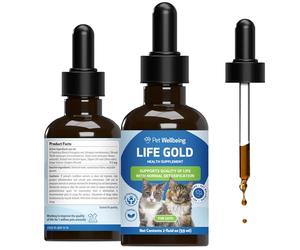 Pet Wellbeing Life Gold for Cats - Supports Detoxification & Healthy Immune Defenses, Astragalus, Burdock, Sheep Sorrel - Vet-Formulated Holistic Supplement - 2 oz (59 ml)