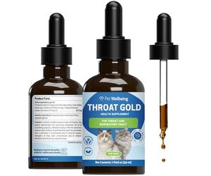 Pet Wellbeing Throat Gold for Cats - Cat Respiratory Support, Occasional Dog Cough & Hoarseness, Licorice, Mullein, Slippery Elm - Vet-Formulated Holistic Supplement - 2oz (59 ml)