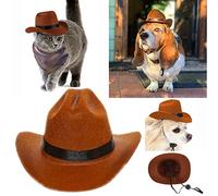 Pet Western Cowboy Hat,Fashion Cosplay Cap,2Pcs Adjustable Funny Dog Cat Cowboy Costume Accessories Set, for Small Dogs and Cats Birthday Party Decoration Photo Shoots
