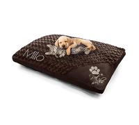 Pet Winks Personalised Pet Bed Super Soft Plush Texture - Easy Care, Removable Washable Cover - Add Any Name, Text Or Letters (Large 58cm x 85cm, Chocolate)