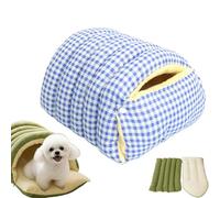 Pet Winter Cave,Cozy Monster Cat Bed with Removable & washable cushion, Winter Non-slip Warm Pet Sleeping Cat Cave for Cats and Small Dog (Plaid blue, L)