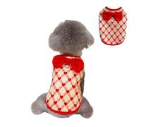 Pet Winter Warm Vest with D-Ring,Cute Heart Shape Grid Cat Dog Jacket with Bow,Cold Weather Pet Sweatshirts Coat for Chihuahua Yorkie Doggy Apparel_S(Red)