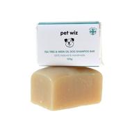 pet wiz Handmade Dog Shampoo Bar with Refreshing Scent - Tea Tree & Neem Oil - Repel Fleas & Ticks, Deodorising & Moisturising, 120g