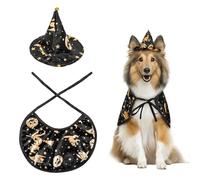 Pet Wizard Costume Cape with Adjustable Witch Hat for Small Medium Dogs Cats - Halloween & Christmas Outfits (Gold, L)